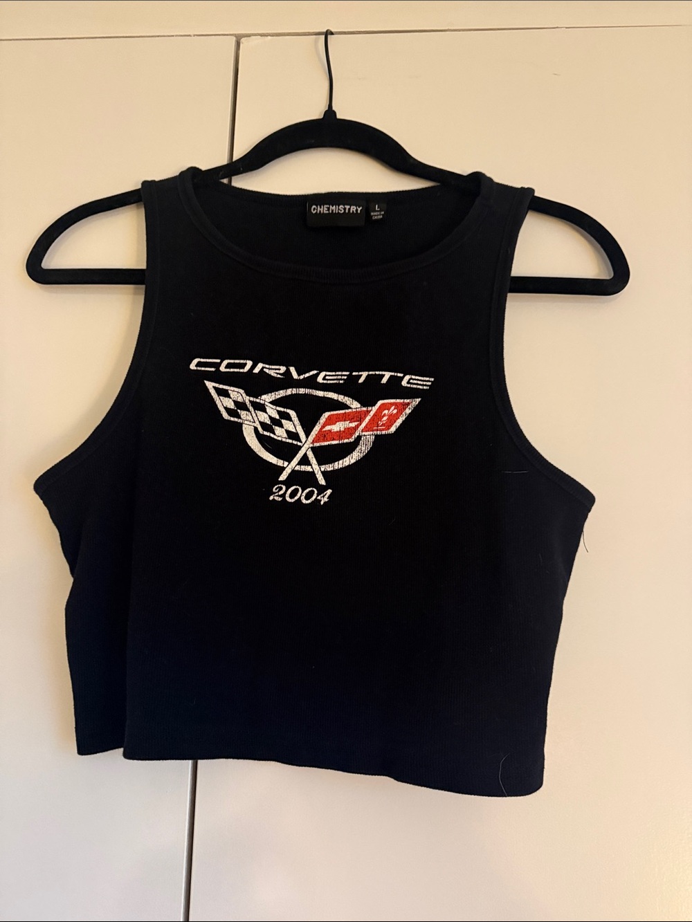 Chemistry Black Cropped Tank with Corvette 2004 Logo